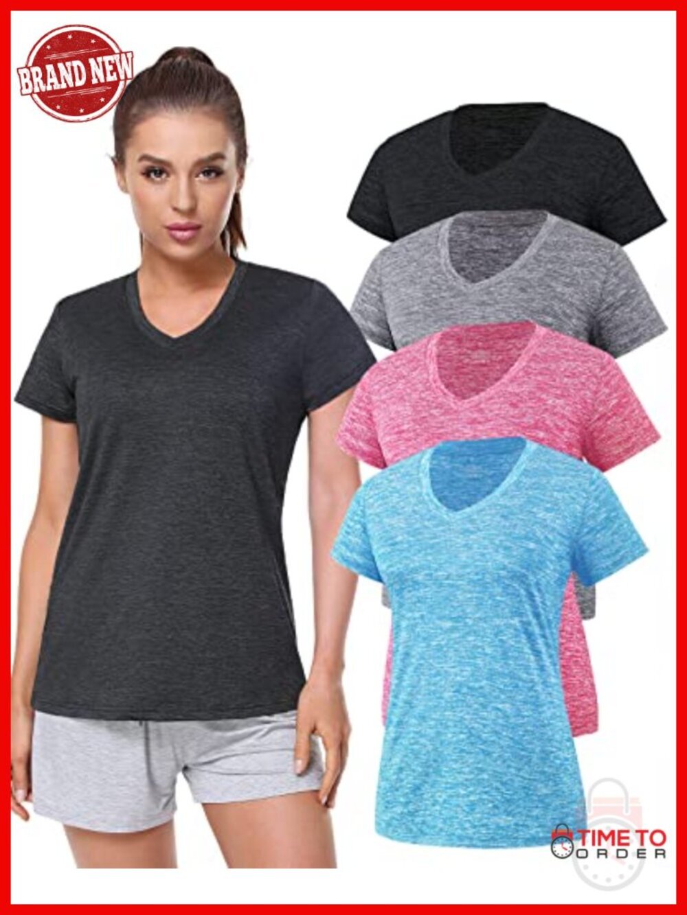 Women's Dry Fit V-Neck Short Sleeve Athletic T-Shirts 4-Pack Moisture Wicking